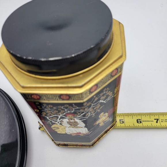 Vintage Oriental ASIAN GEISHA Style Tea Tin Storage Container Octagonal - Picture 14 of 14